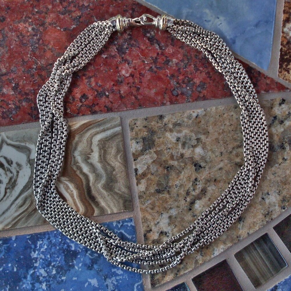Retired David Yurman 6 Strand Box Chain Torsade Necklace - 14K/925 - Gift Boxed